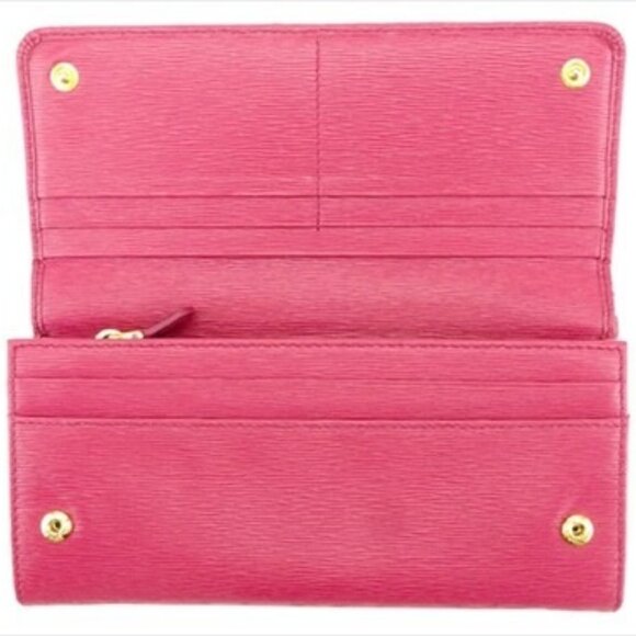 Prada Long Wallet Logo Pink Gold leather Woman Authentic Used F1428 - Picture 9 of 9